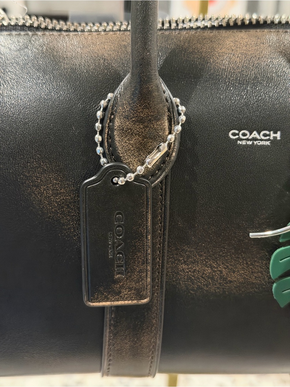 Coach Black Leather Satchel with Yellow Banana and Green Leaf Charms - Picture 4 of 7